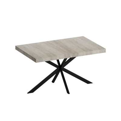 Table de salle à manger grise avec plateau extensible, centre noir, base en fer, rangement, sièges 6 et plateau rectangulaire en métal gris, plaque centrale, pied, capacité de charge de 165 lb, charmant
