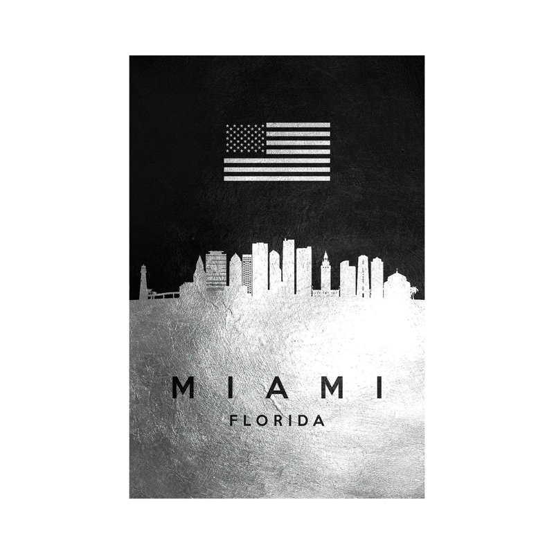 Miami Florida Silver Skyline by Adrian Baldovino - Wrapped Canvas Print, 20.32 cm H x 30.48 cm W