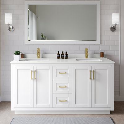 Ensemble de meuble-lavabo double autoportant 66 po avec plateau en quartz Miranda