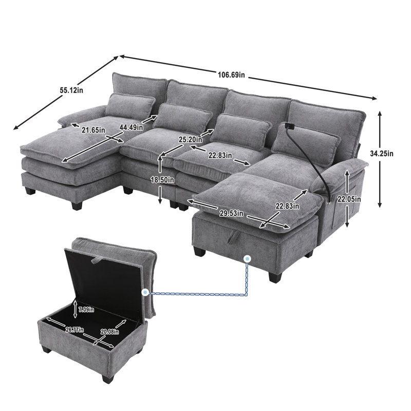 Canapé-lit modulaire moderne de 6 pièces avec assise profonde et canapé modulaire rembourré pour salon, chambre à coucher