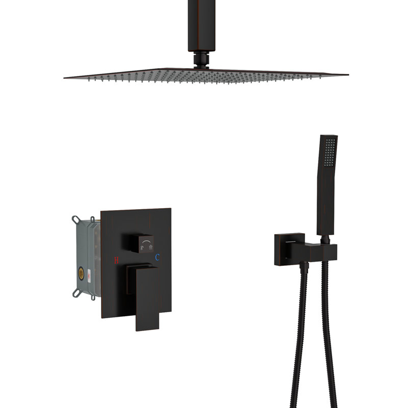 Dual Function Shower Kit - Oil Rubber Bronze Adjustable Water Flow 10 Inch Square Head 360 Swivel Handheld, Oil Rubbed Bronze