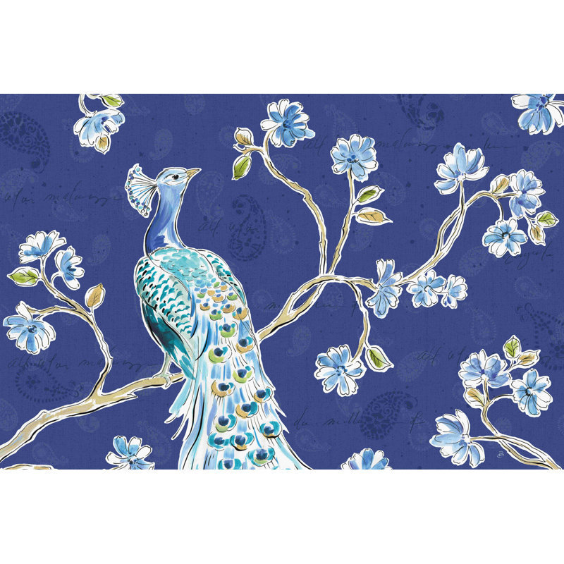 «Peacock Allegory I Blue», reproduction sur toile tendue, H 32 po x l 48 po