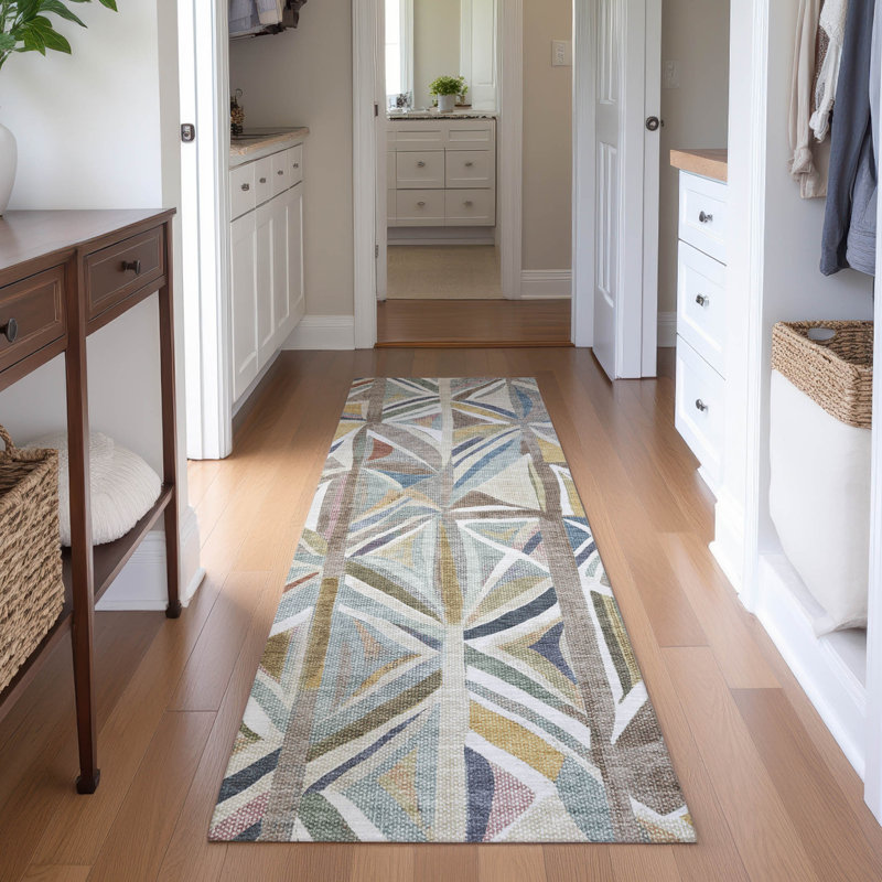 Premium Machine Washable Mayfield AMF2253 Geometric Rug, 2'3" x 7'6" Runner, Taupe