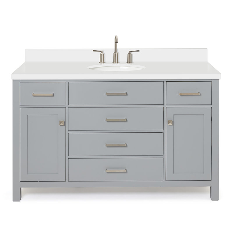 Meuble-lavabo simple 54 po avec plateau en quartz blanc Macnair, gris