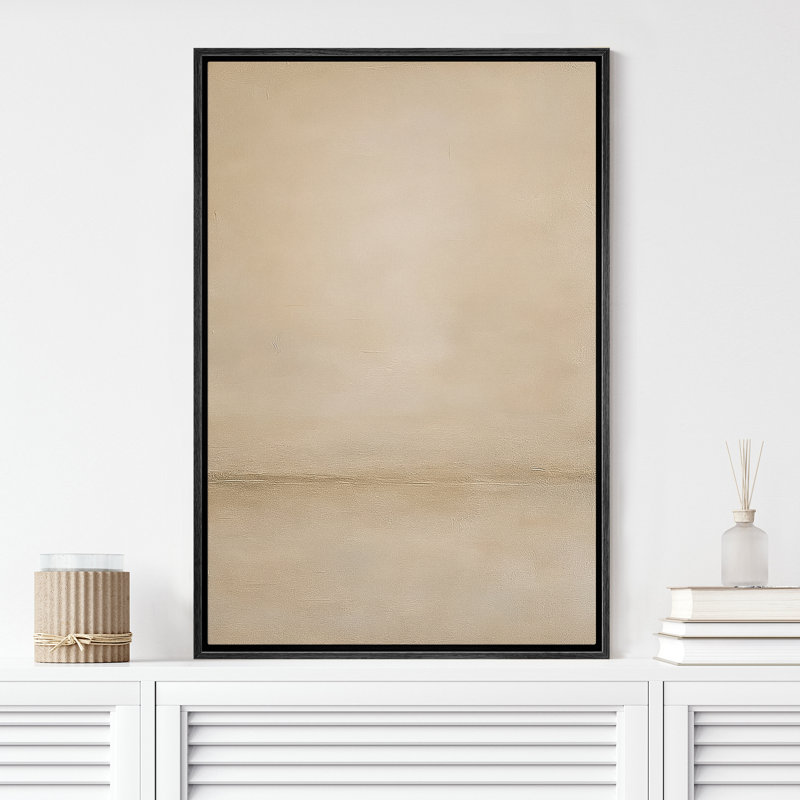 Soft Beige Horizon Minimal Abstract Neutral Wall Decor – Pictures Framed Canvas Print Wall Art, 24" H x 16" W x 1.5" D