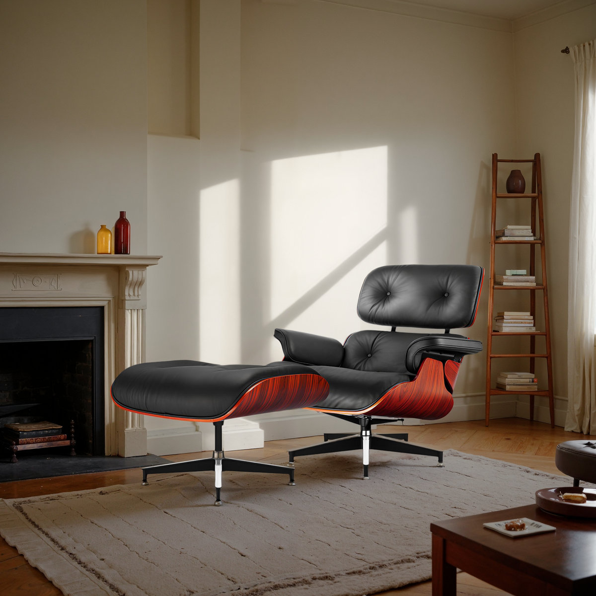 Anamorn Genuine Leather Lounge Chair with Ottoman