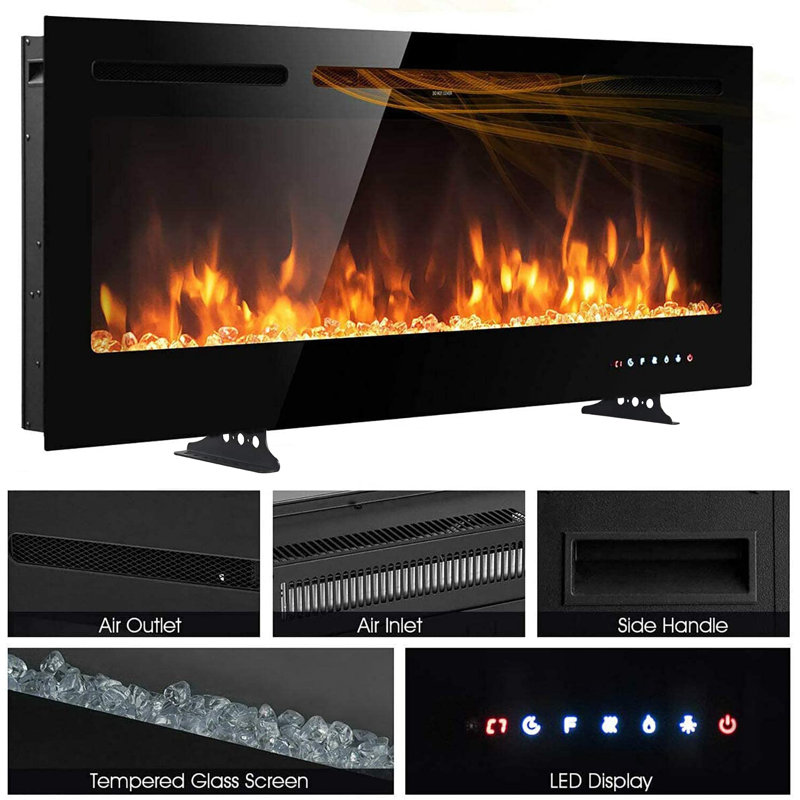 Eul 17 Stories Black Electric Fireplace, 43cm H x 102cm W x 14cm D
