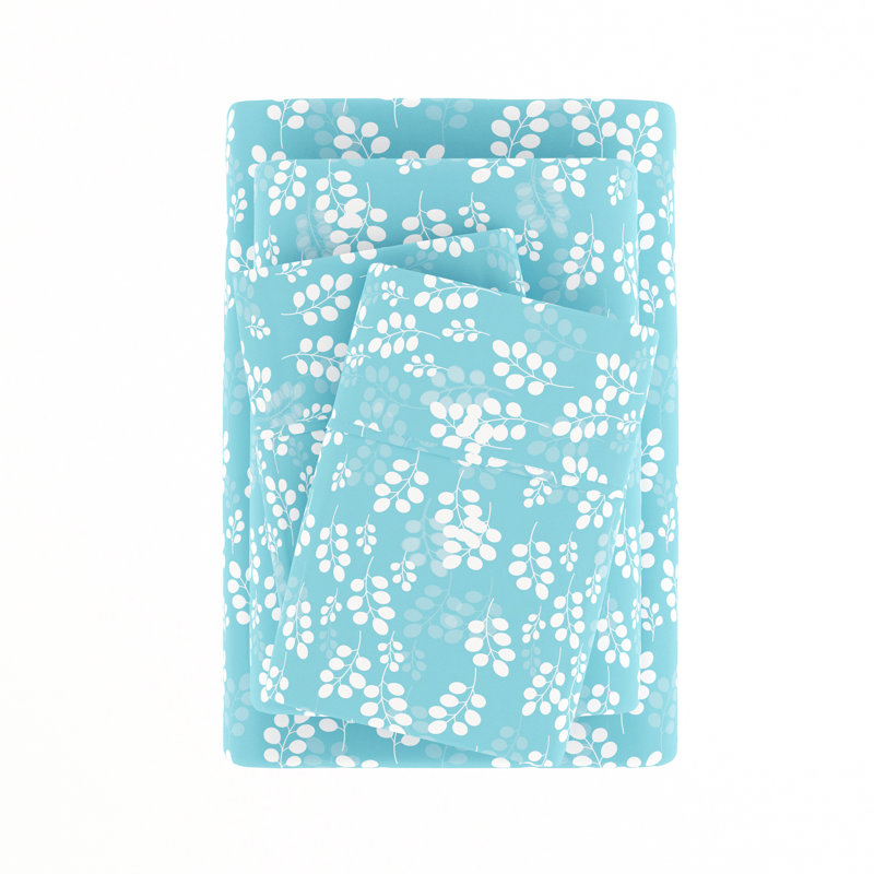 Pale Blue Floral Microfiber Twin Sheet Set