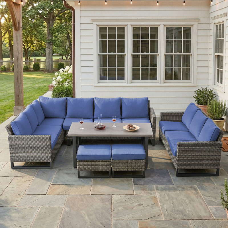 Ensemble de conversation modulaire avec coussins pour 10 personnes Ingvald, Bleu