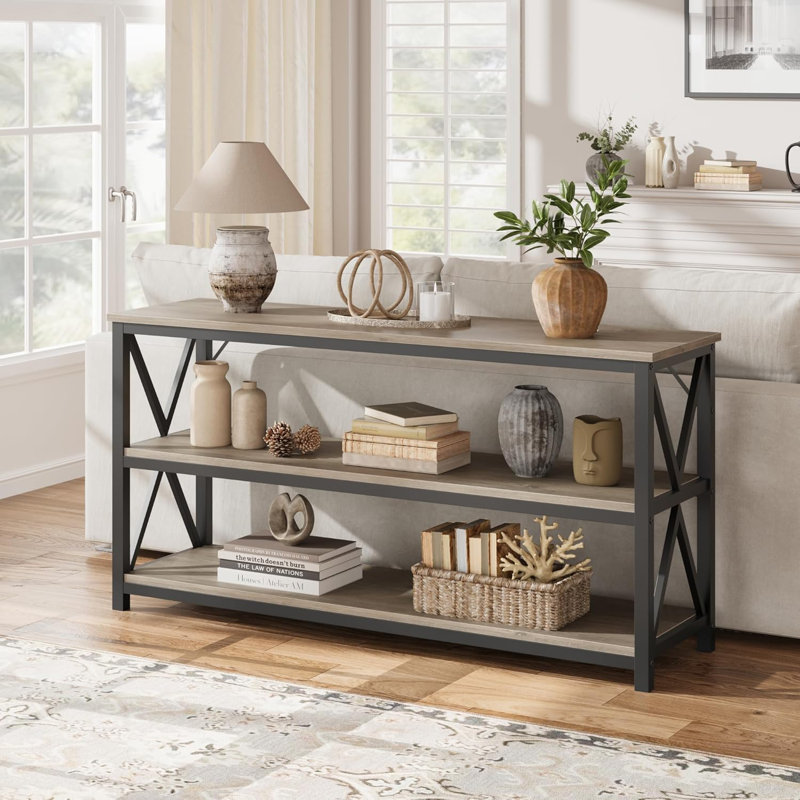 Rustic Brown 55.1" Industrial Wood and Metal Console Table with Storage