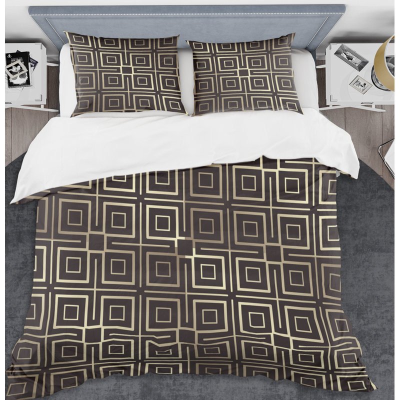 Ensemble de literie de style rétro Mid-Century rétro Art déco, Housse de couette très grand + 2 taies décoratives