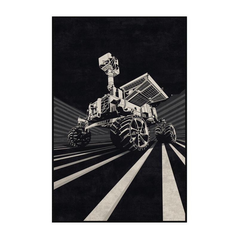 Machine Washable Vehicles And Transportation Lunar Rover Vehicle Modern Geometric Rug in Purple – Black Binding, 5x8