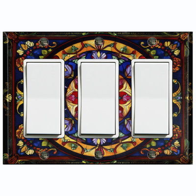 Couvercle de plaque d'interrupteur en métal; Fauteuil à bascule GFI de taille 3 US - image imprimée d'un mandala floral en vitrail