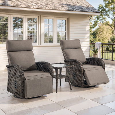 Arcturus Patio Recliner Swivel Chair With Adjustable Backrest & Footrest, All-Weather Outdoor Chaise Lounge Chair Set Of 2 With Side Table