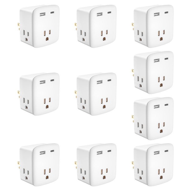 Prolongateur de prise approuvé par un bateau de croisière KeyPower, paquet de 10, multiprise avec protection contre les surtensions avec 3 prises CA et 2 prises USB (1 USB-C), adaptateur multi-fiche, Essentials de voyage, homologué ETL.