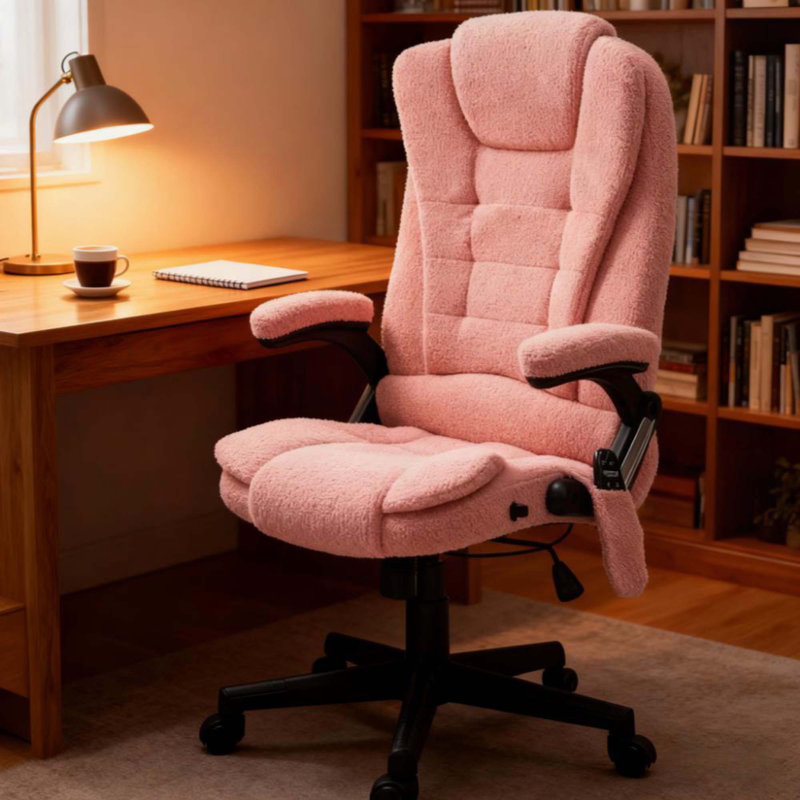 High Back Vibrating Massage Office Chair,Executive Office Chair With Heat,For Home And Office, Pink, Teddy Fleece