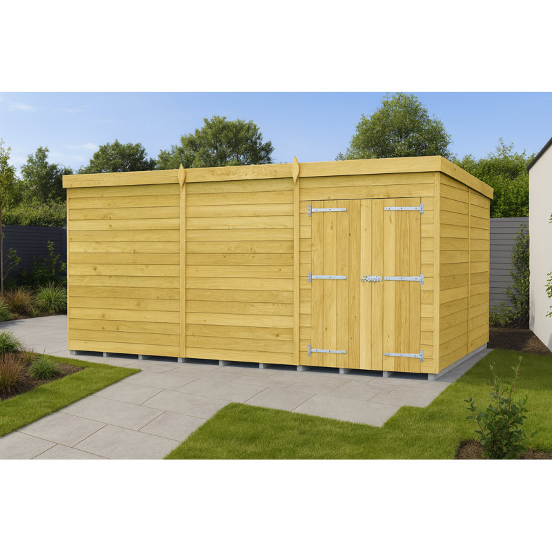 14ft x 4ft Pent Shed - Double Door without Windows