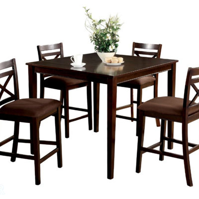 Transitional Style 5Pc Counter Height Dining Set With Microfiber Padded Seats And Cross Back Chairs, Perfect For Modern And Classic Interiors.