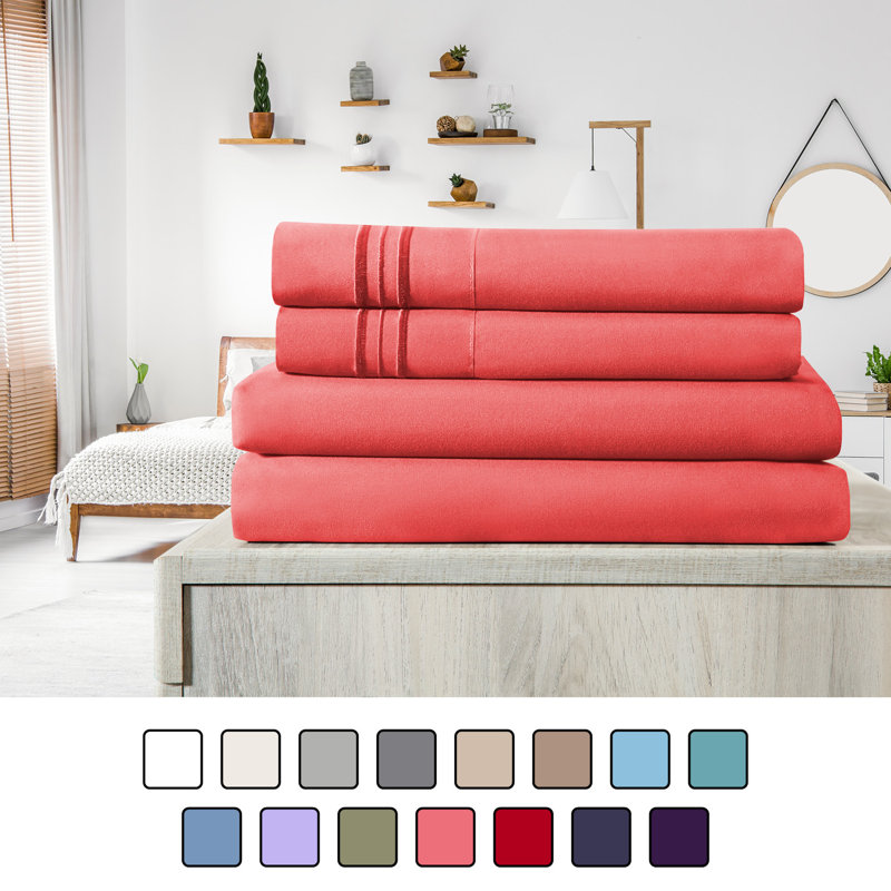 Ensemble de draps en micro-fibre, Ensemble de draps pour lit simple + drap-housse + , Corail
