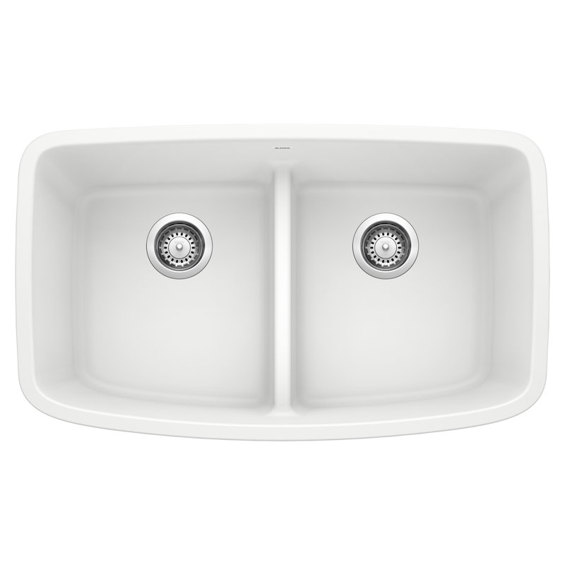 Valea Silgranit 32" 50/50 Double Bowl Undermount Kitchen Sink with Low Divide - White, White