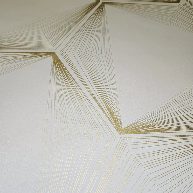 Beige Off White Cream Gold Metallic Trellis Honeycomb Hexagon Lines Wallpaper 3d