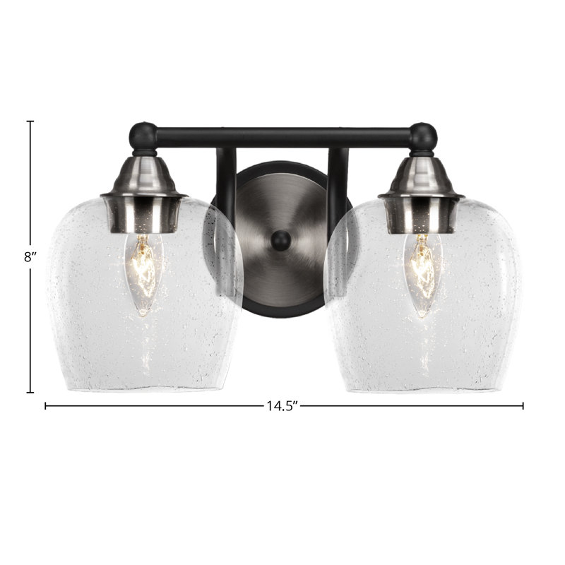 Michell 2-Light Bath Bar, Clear Bubble, Matte Black/Brushed Nickel