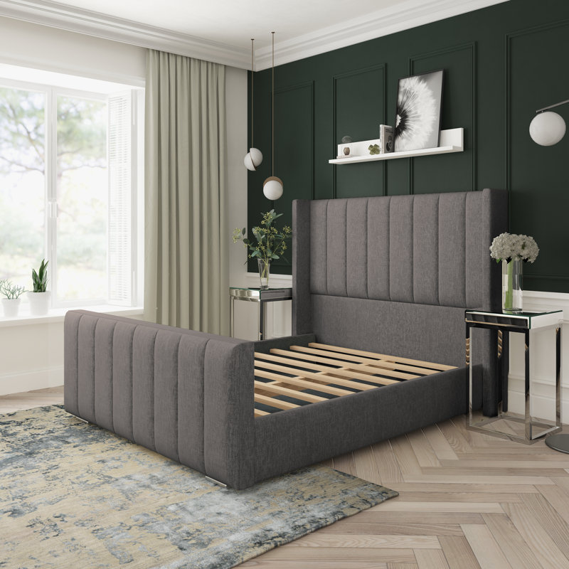 Aspen Chenille Upholstered Bed Frame, Silver, Kingsize (5')