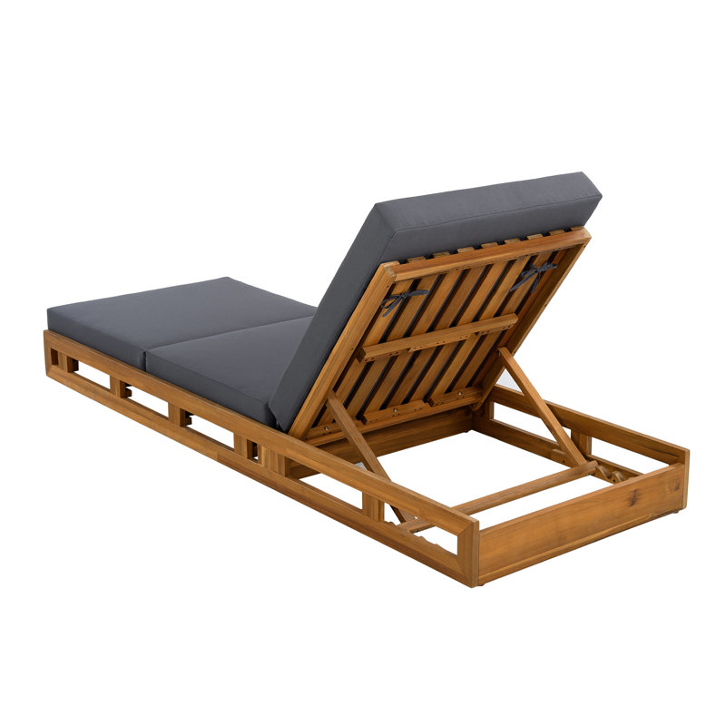 Lounge Chaise Set, Acacia Solid Wood With Lounge Cushion (Dark Grey & Triple Fold) - Matching Cream Version Available, Gray