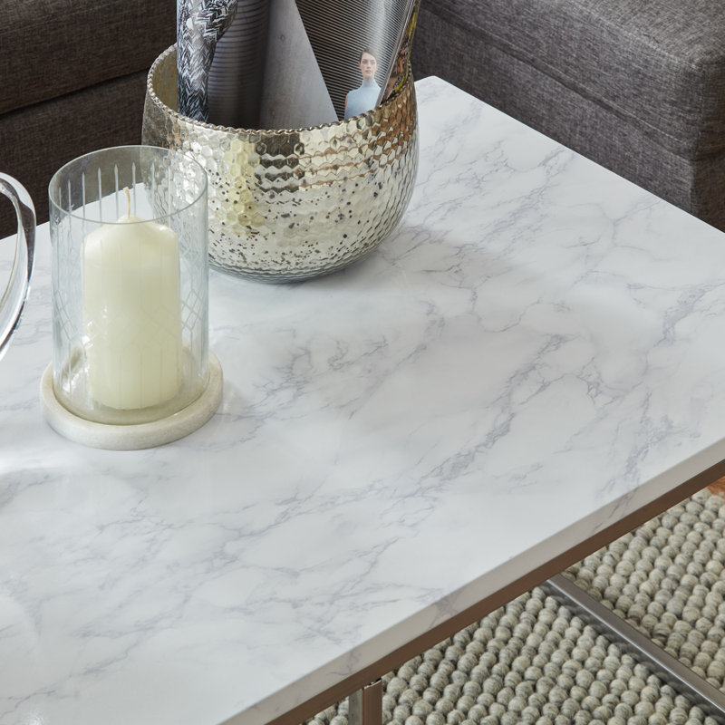 Kalyssa Frame Coffee Table, White/Silver Chrome