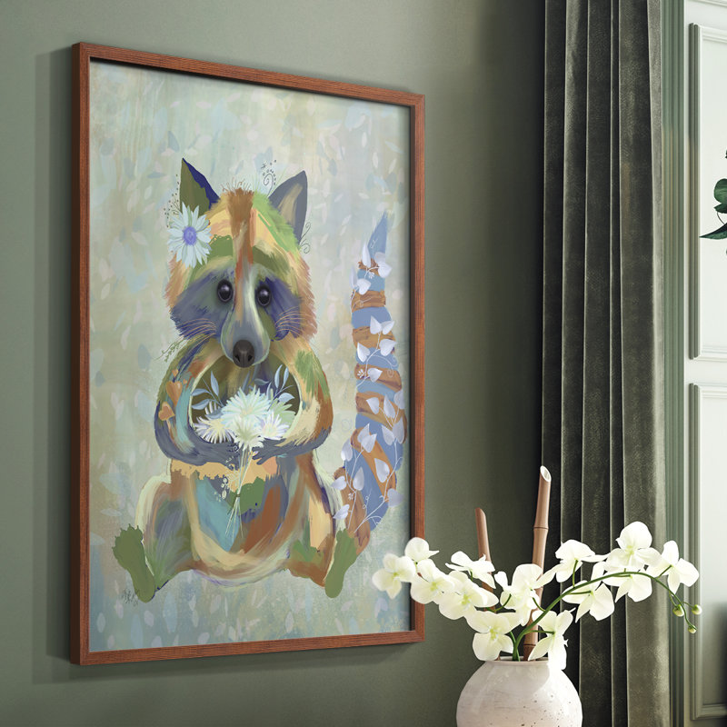 Fantastic Florals Raccoon, reproduction encadrée - bois massif, Brun, H 28 po x l 22 po