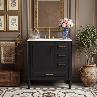 Armoire de meuble-lavabo 30 po avec lavabo en céramique, porte à fermeture en douceur, tiroirs profonds et diviseurs, rangement spacieux