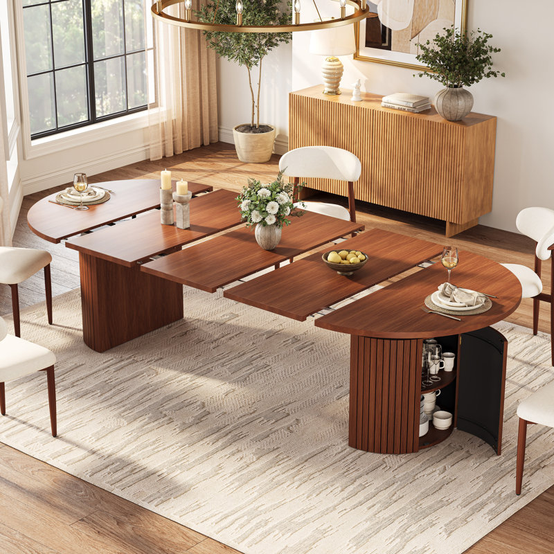 Table de salle à manger extensible pour 4 à 10 personnes, dimensions réglables de 110 à 240 cm, deux armoires de rangement, fini bois style ferme moderne, table de cuisine ovale