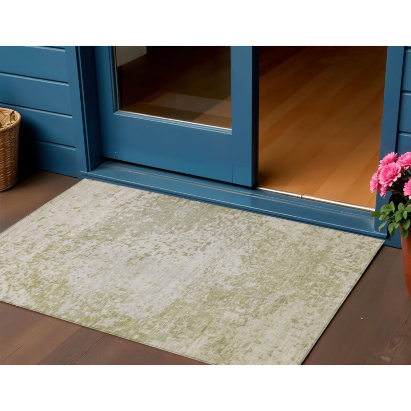 Tapis extérieur lavable abstrait beige et ivoire 3 pi x 5 pi