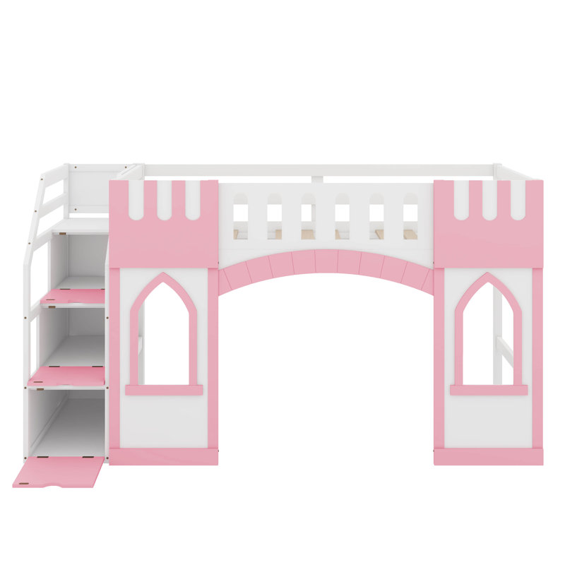 Twin Size Loft Bed With Window, Pink