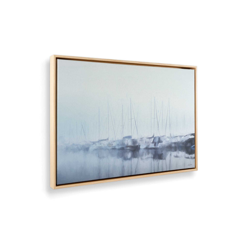 «Misty Marina» par Lori Deiter, reproduction d'art, 40 W x 30 H, Tan, Framed Canvas
