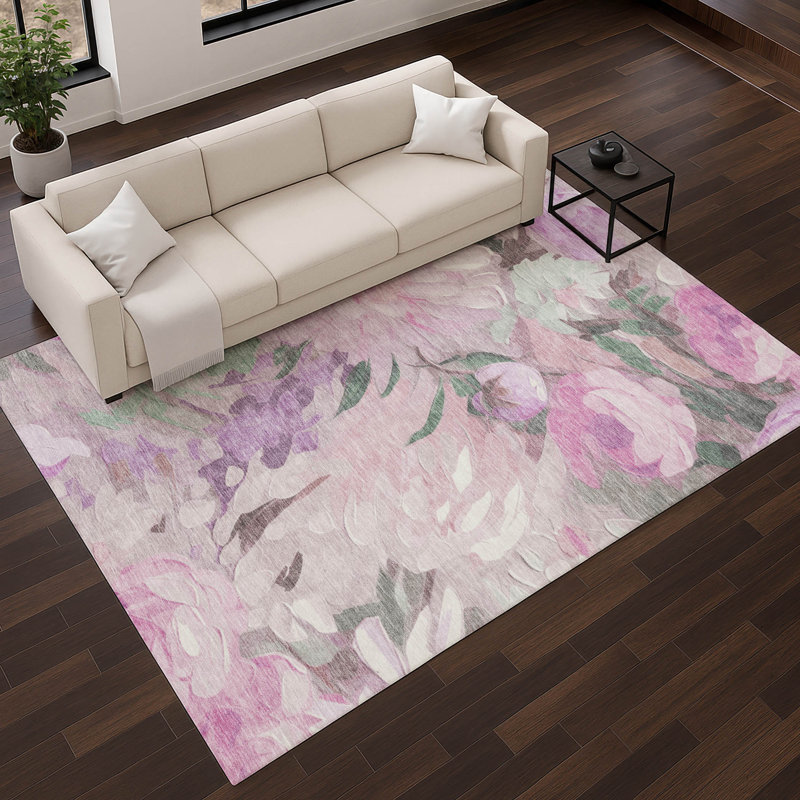 Premium Machine Washable Mayfield AMF2264 Floral Rug, Blush, 2'6" x 3'10"