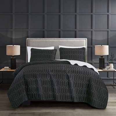 Ensemble de couvre-lit 3 pièces en satin uni - Ensemble de literie luxueux à finition satinée pour une chambre à coucher moderne