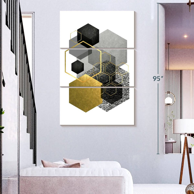 Avery noir gris or géométrique I, H 74 po x l 48 po