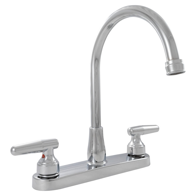 FlowCurve 8 in. Centerset 2-Handle Standard Kitchen Faucet with Side Sprayer in Polished Chrome