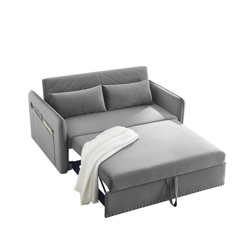 3-In-1 Velvet Sleeper Sofa Bed, Gray