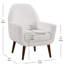 Fauteuil Boucle, pieds en bois massif, coussin en mousse amovible, accoudoir blanc, assise, structure