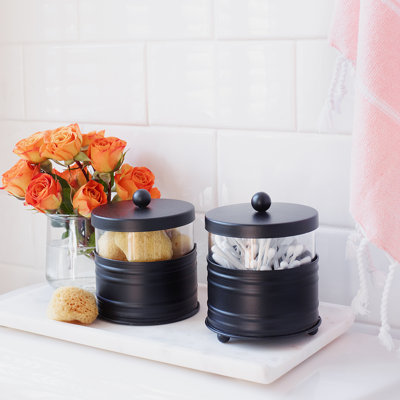 Black Bathroom Accessory Set - Glass Cotton Swab Jars