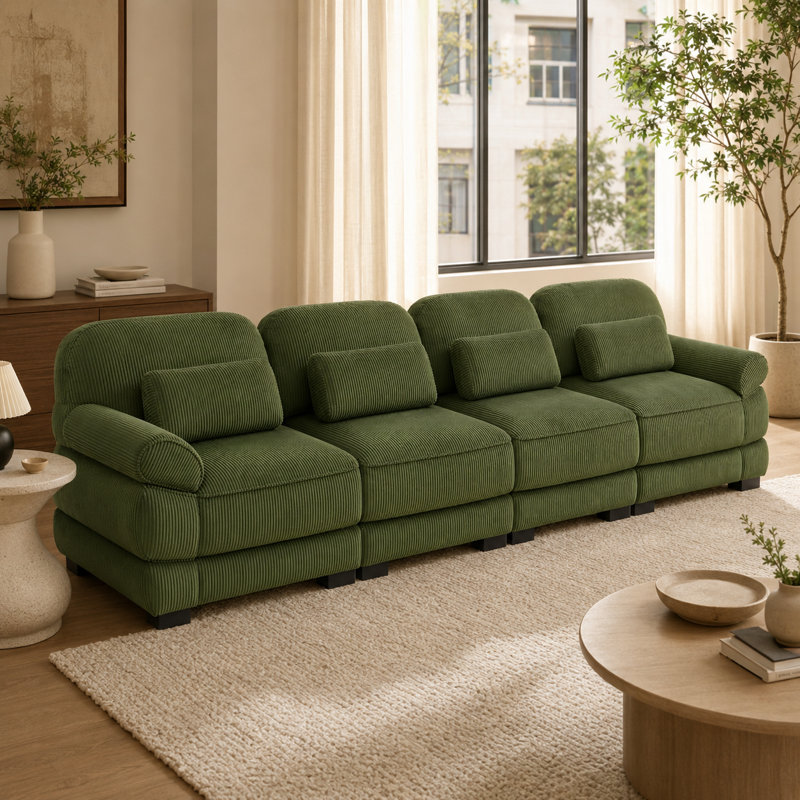 Canapé modulaire en velours côtelé de 132,3 po Burwell, Vert