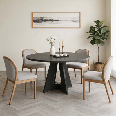 47 Inch Round Dining Table for 4-6 People, Wood Kitchen Table with Sturdy Metal Base, for Family Meals and Gatherings