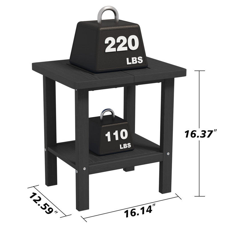 Adirondack Outdoor Side Table, All Weather Use Double Layer Patio Side Table, HIPS Rectangular End Table, Black