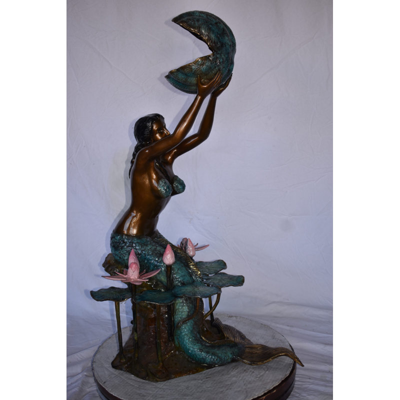 Mermaid Holding A Shell Upright Water Fountain Made Of Bronze 19"X 26" X 40"H