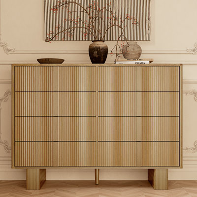 Fluted 6 Drawer Dresser, 47” Wide Modern Chest with Faux Marble Top, Wood Storage Cabinet for Bedroom, Living Room, Hallway, Closet