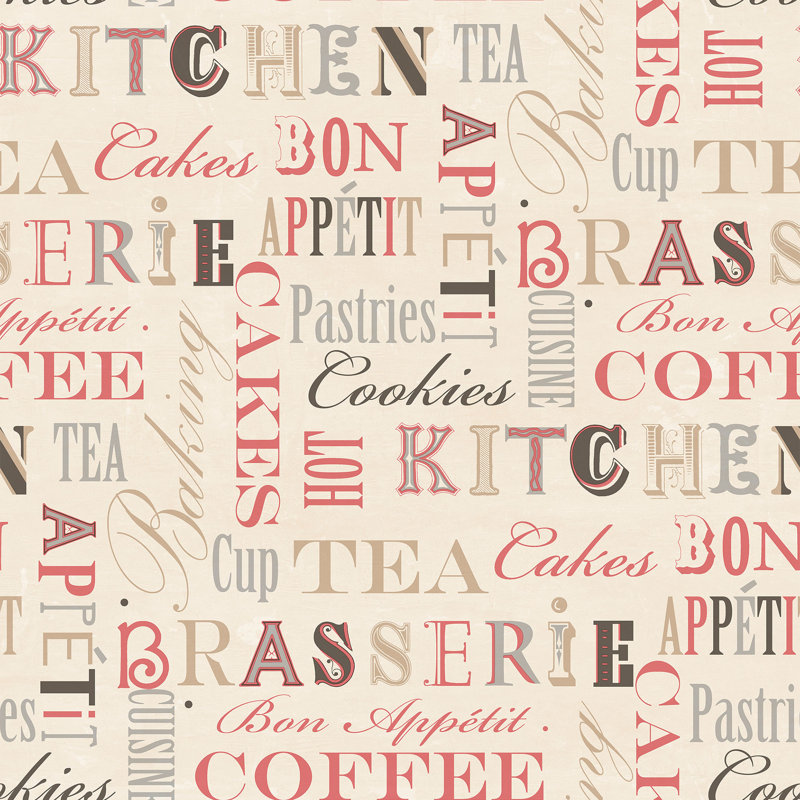 Burkart Kitchen Phrases Wallpaper, 10m x 52.8cm, Cream/Red