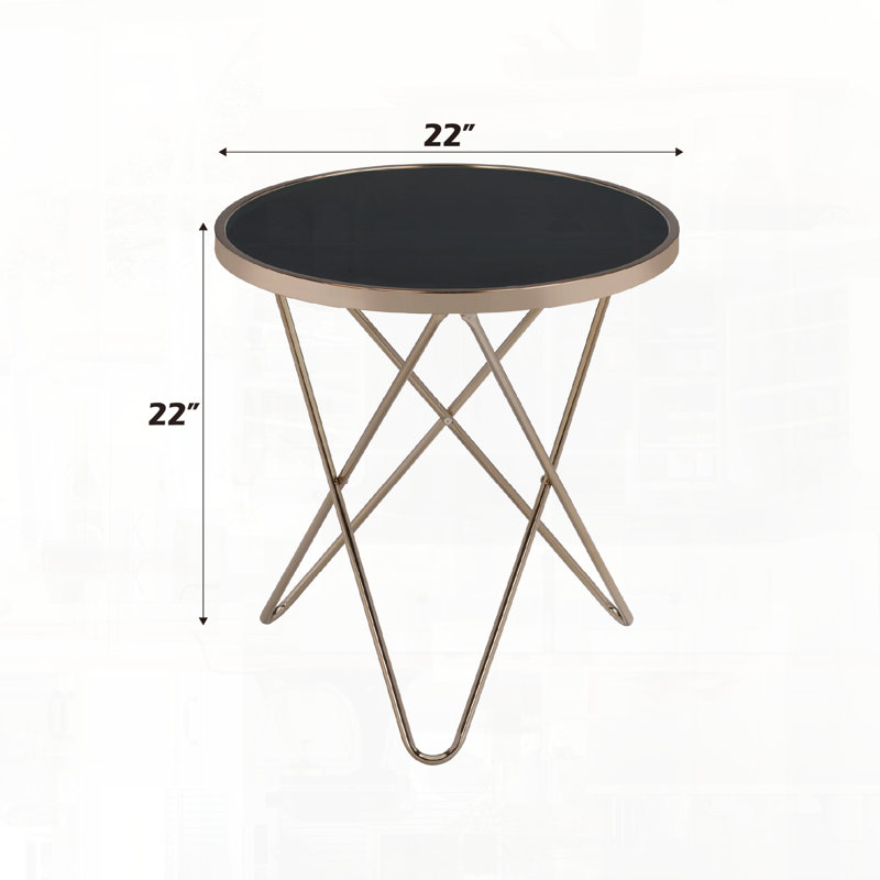 Table de bout en verre et en métal, Noir / champagne