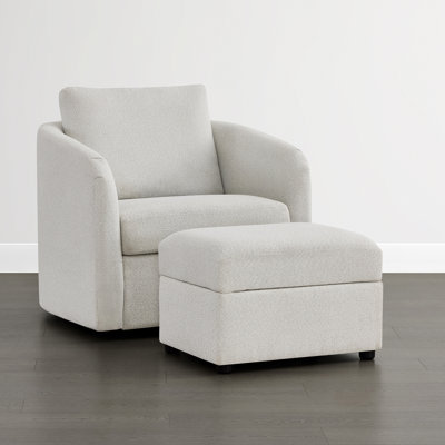 33" W Modern Upholstered Swivel Armchair With Ottoman